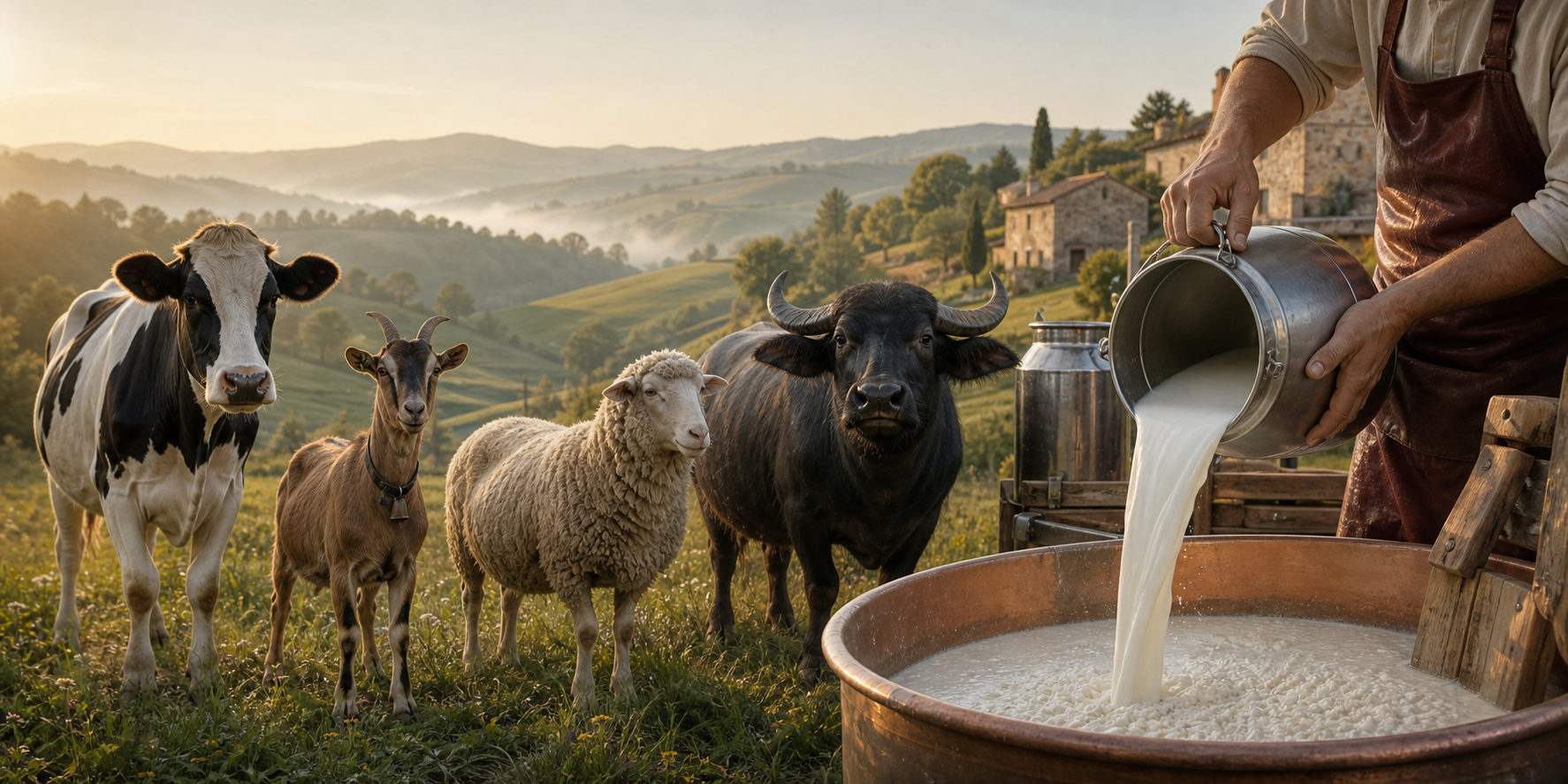 Cow, goat, sheep and buffalo milk sources