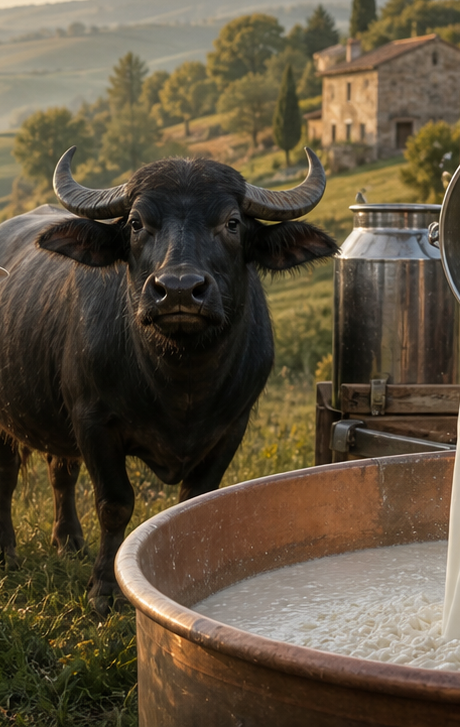 Buffalo beside fresh milk